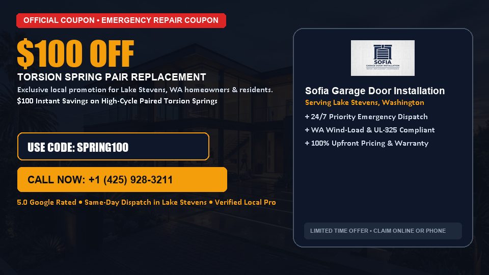 Sofia Garage Door Installation $100 OFF Dual Torsion Spring Replacement in Lake Stevens, WA